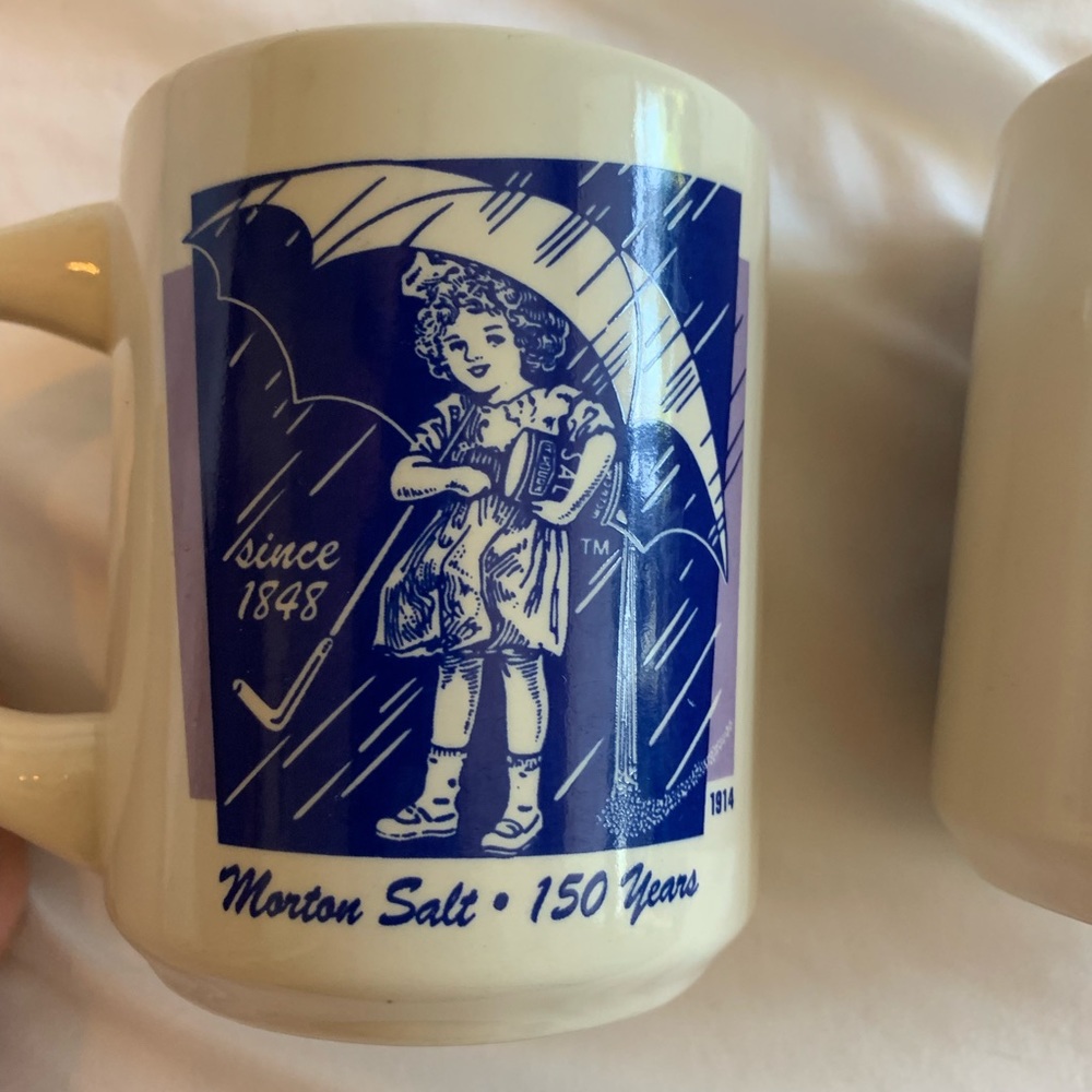 VINTAGE SET OF 2 Morton Salt mugs - 150th anniversary